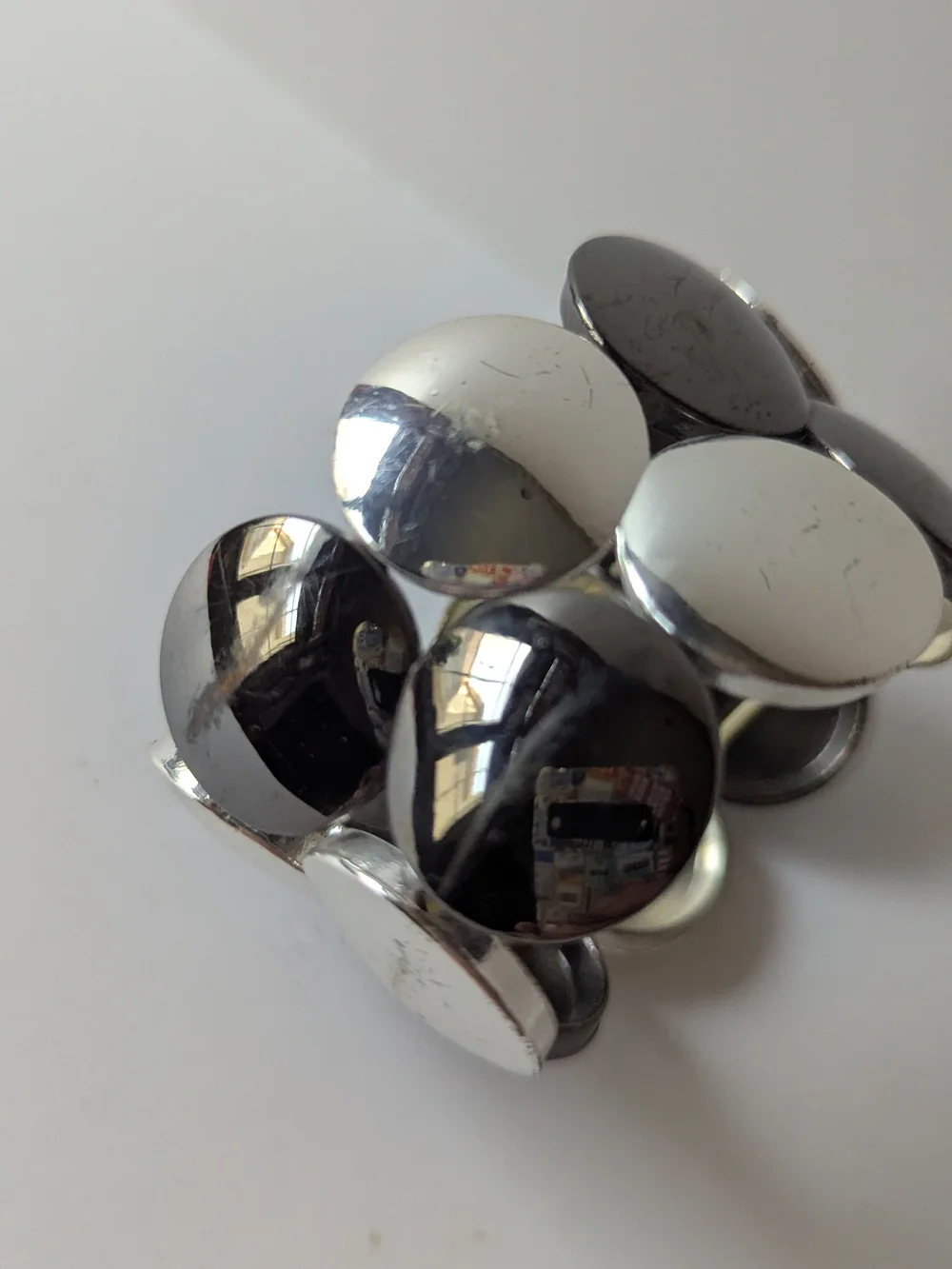 Round Metallic Stretch Bracelet in Silver and Gunmetal